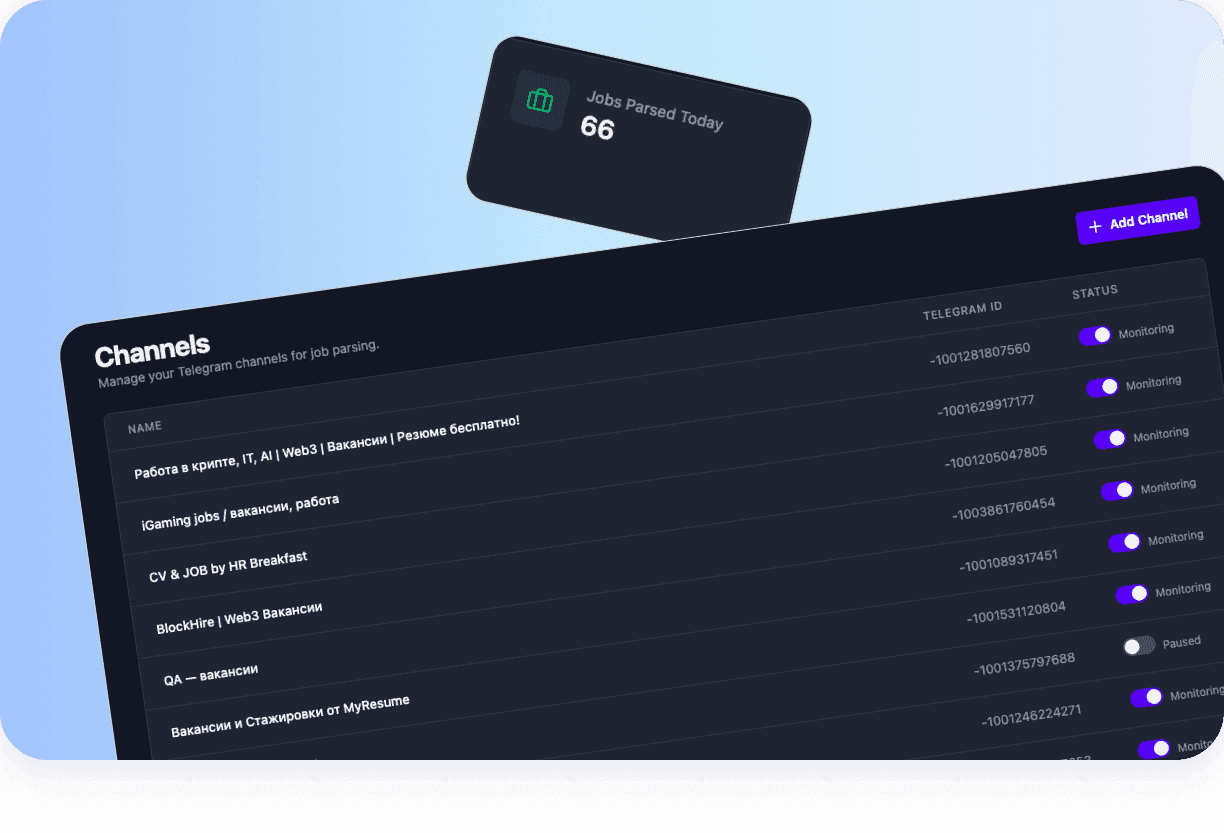 TG Parser: мониторинг вакансий в Telegram-каналах